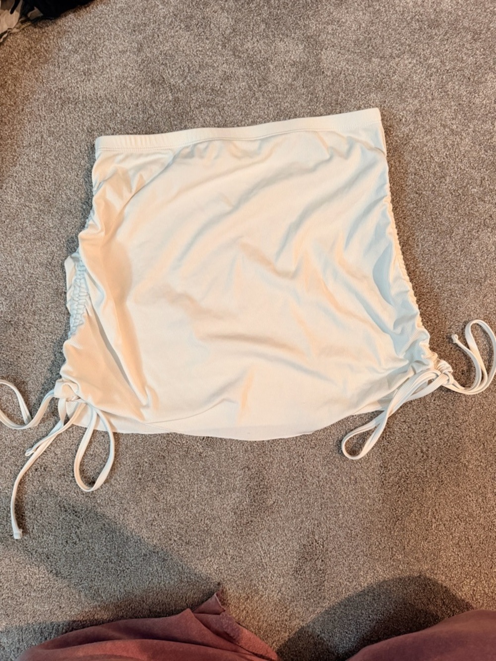 White Ruched Side Tie Swim Skirt